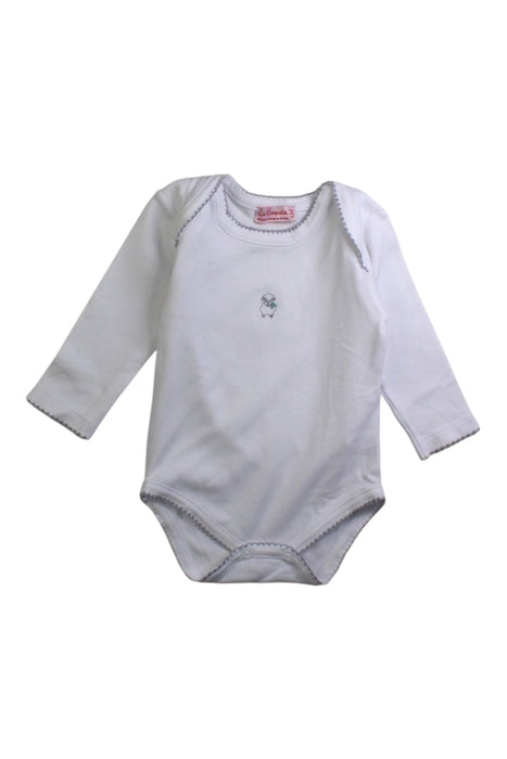A White Long Sleeve Bodysuits from La Coqueta in size 3-6M for neutral. (Front View)
