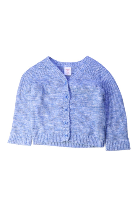 A Blue Cardigans from Seed in size 6-12M for girl. (Front View)