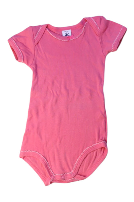 A Pink Short Sleeve Bodysuits from Petit Bateau in size 6-12M for girl. (Front View)