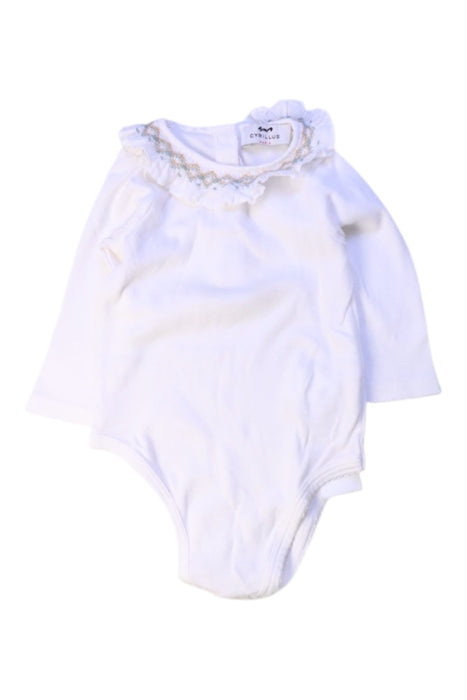 A White Long Sleeve Bodysuits from Cyrillus in size 6-12M for girl. (Front View)