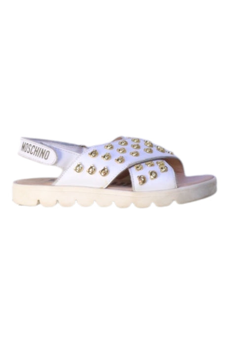 A White Sandals from Moschino in size 5T for girl. (Front View)