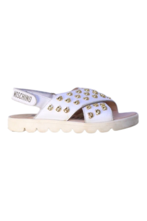 A White Sandals from Moschino in size 5T for girl. (Front View)
