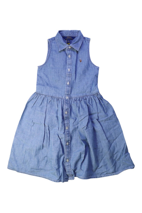 A Blue Sleeveless Dresses from Polo Ralph Lauren in size 6T for girl. (Front View)