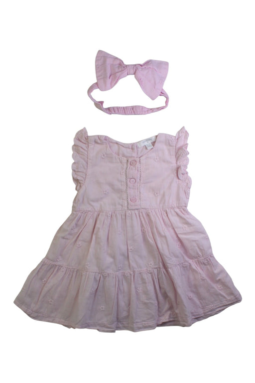 A Pink Sleeveless Dresses from purebaby in size 6-12M for girl. (Front View)