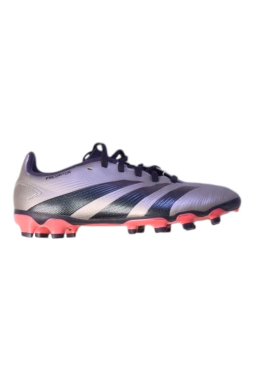 A Silver Cleats/Soccer Shoes from Adidas in size 9Y for boy. (Front View)