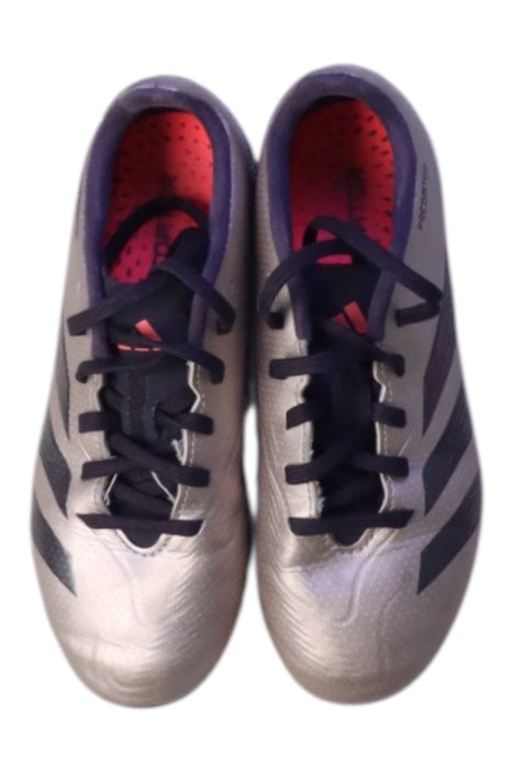 A Silver Cleats/Soccer Shoes from Adidas in size 9Y for boy. (Back View)
