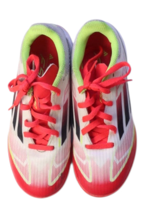 A White Cleats/Soccer Shoes from Adidas in size 7Y for boy. (Back View)