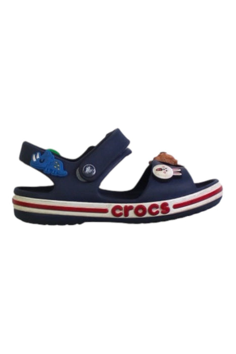 A Navy Sandals from Crocs in size 4T for neutral. (Front View)