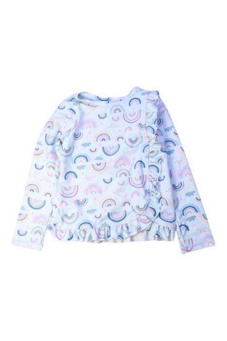 A Blue Rash Guards from RuffleButts in size 4T for girl. (Front View)