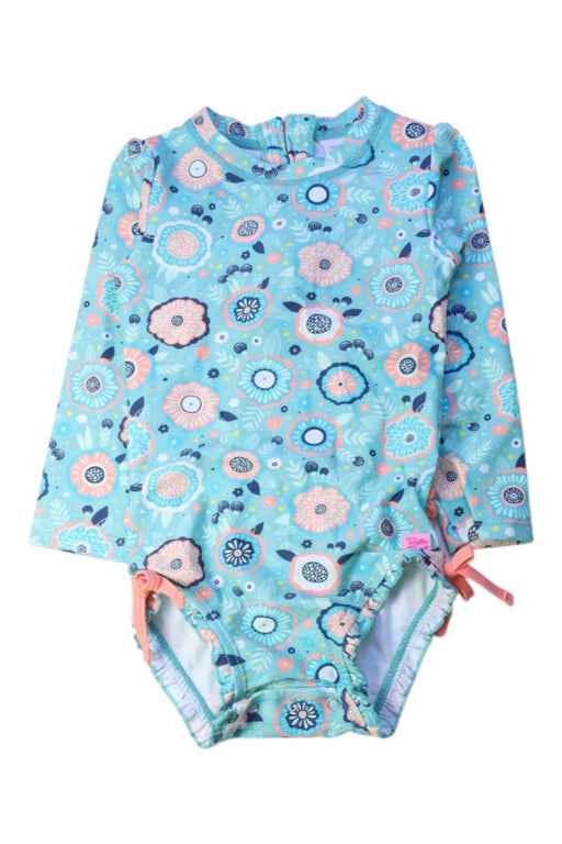 A Blue Rash Guards from RuffleButts in size 3T for girl. (Front View)