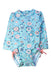 A Blue Rash Guards from RuffleButts in size 3T for girl. (Front View)