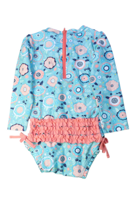 A Blue Rash Guards from RuffleButts in size 3T for girl. (Back View)