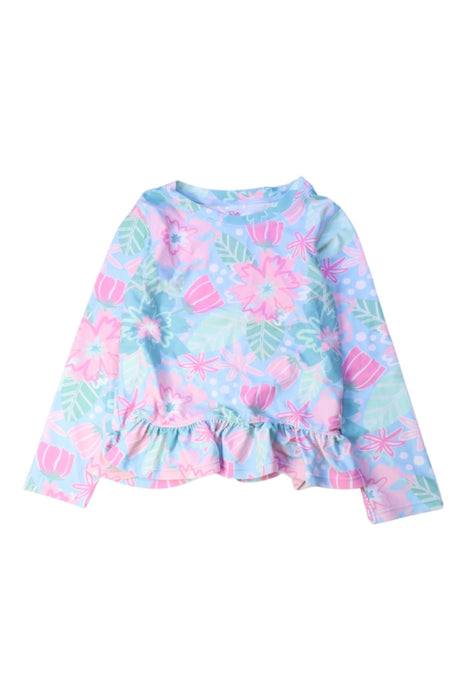 A Blue Rash Guards from RuffleButts in size 4T for girl. (Front View)