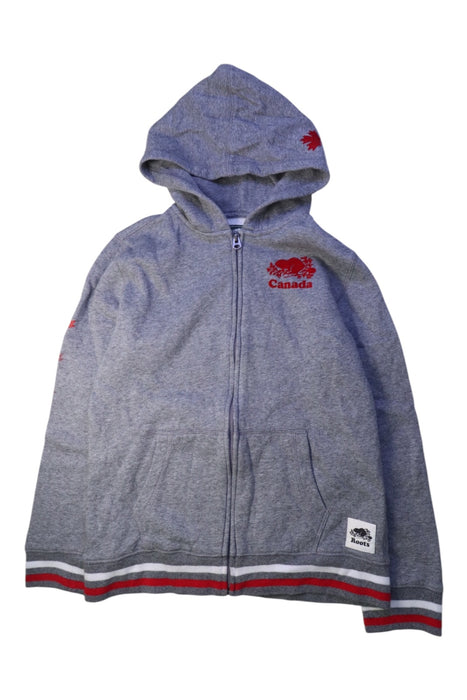 A Grey Zippered Sweatshirts from Roots in size 12Y for boy. (Front View)