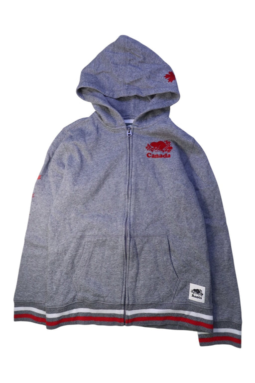 A Grey Zippered Sweatshirts from Roots in size 12Y for boy. (Front View)