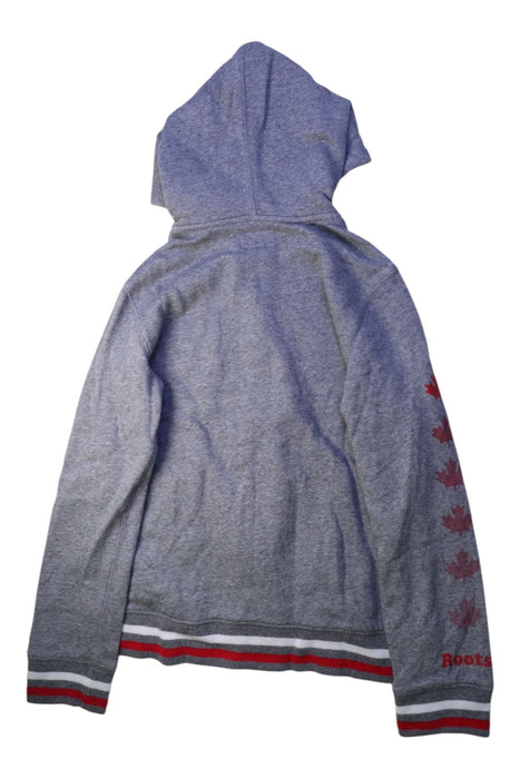 A Grey Zippered Sweatshirts from Roots in size 12Y for boy. (Back View)