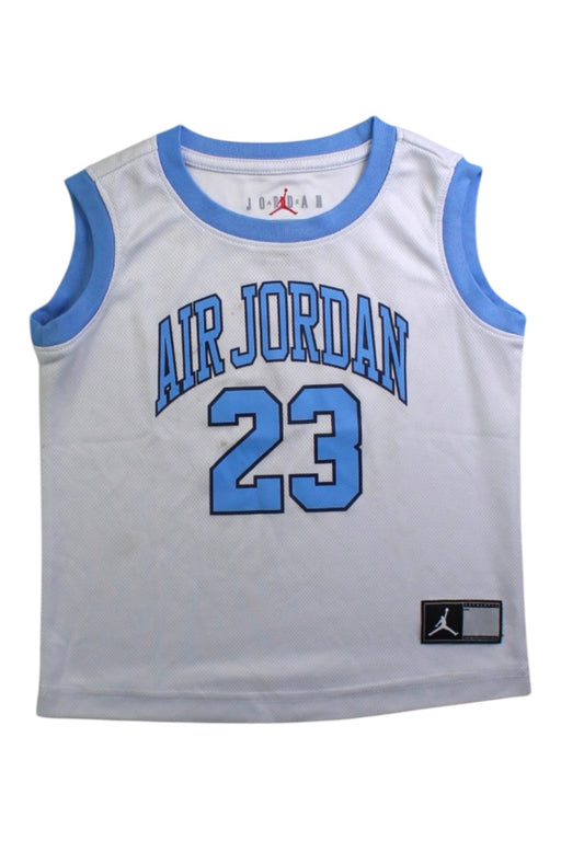 A White Sleeveless Shirts from Air Jordan in size 3T for boy. (Front View)