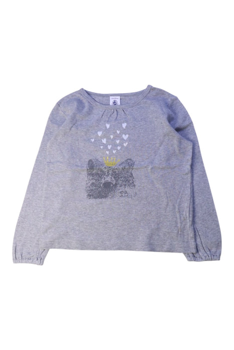 A Grey Long Sleeve Tops from Petit Bateau in size 4T for girl. (Front View)