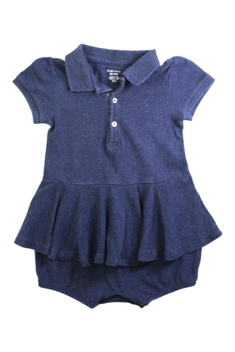 A Navy Short Sleeve Rompers from Ralph Lauren in size 12-18M for girl. (Front View)