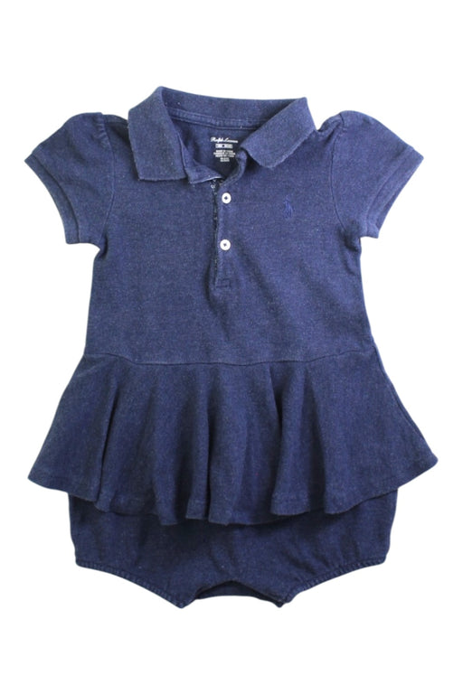 A Navy Short Sleeve Rompers from Ralph Lauren in size 12-18M for girl. (Front View)
