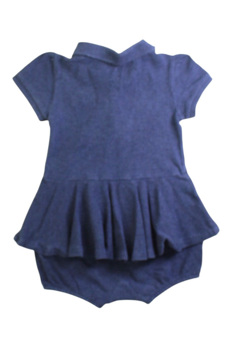 A Navy Short Sleeve Rompers from Ralph Lauren in size 12-18M for girl. (Back View)