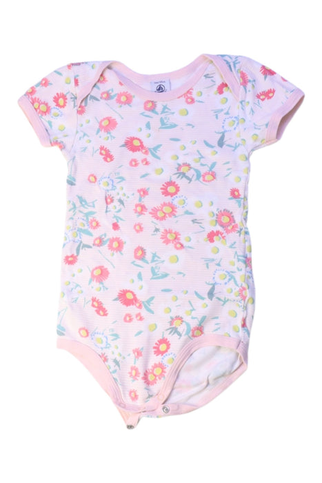 A Pink Short Sleeve Bodysuits from Petit Bateau in size 3T for girl. (Front View)