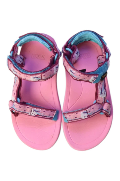 A Pink Sandals from Teva in size 3T for girl. (Back View)