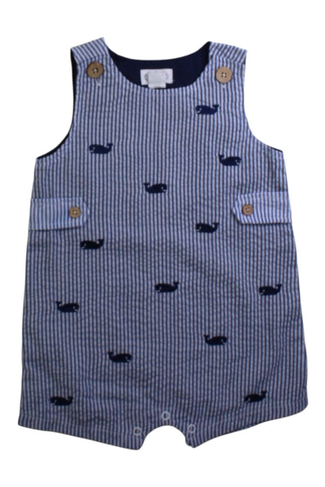 A Blue Sleeveless Rompers from Mudpie in size 6-12M for boy. (Front View)