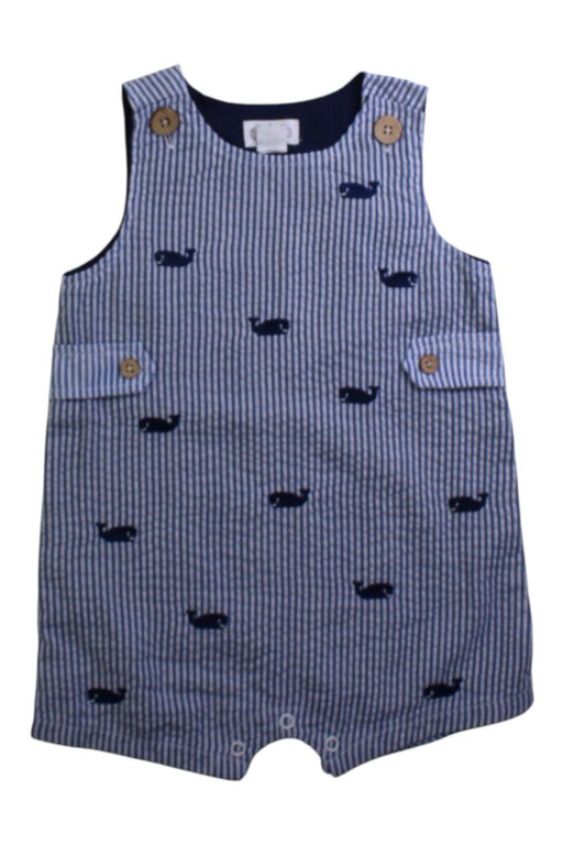 A Blue Sleeveless Rompers from Mudpie in size 6-12M for boy. (Front View)