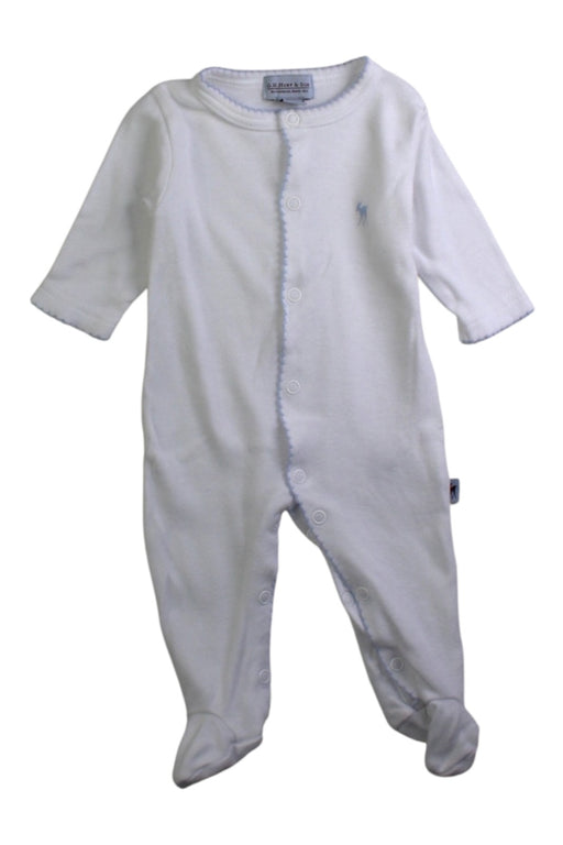 A White Onesies from G.H. Hurt & Son in size 0-3M for boy. (Front View)