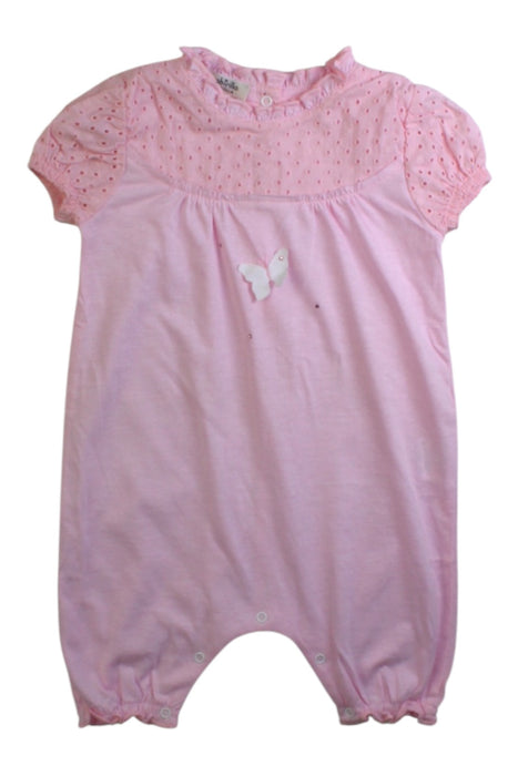 A Pink Short Sleeve Rompers from Coccobirillo in size 6-12M for girl. (Front View)