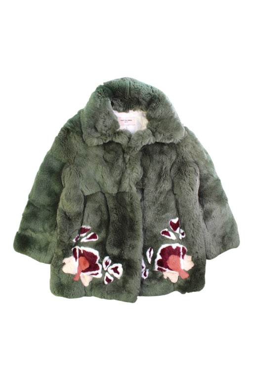 A Green Coats from Yves Salomon in size 6T for girl. (Front View)