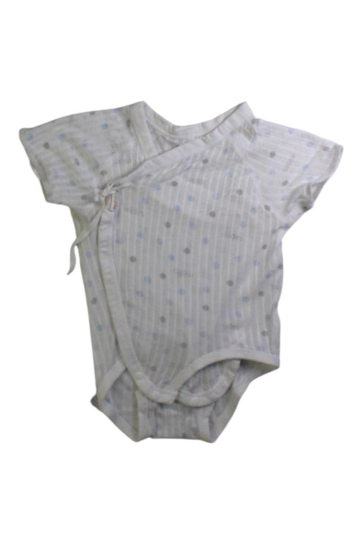 A White Short Sleeve Bodysuits from Mides in size 3-6M for neutral. (Front View)