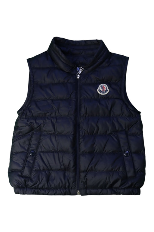 A Navy Outerwear Vests from Moncler in size 3T for girl. (Front View)