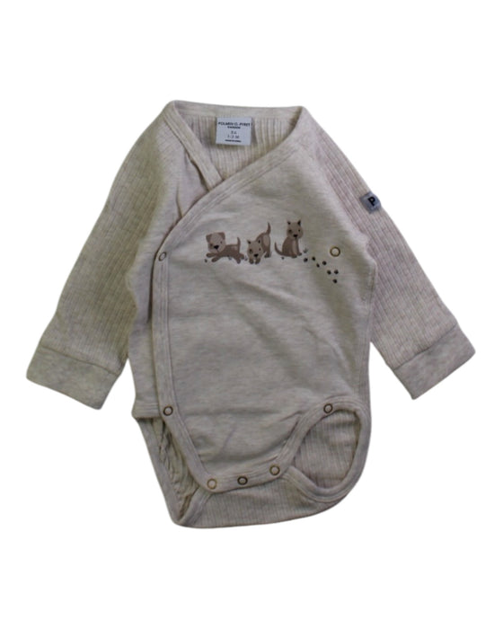A Beige Long Sleeve Bodysuits from Polarn O. Pyret in size 0-3M for neutral. (Front View)