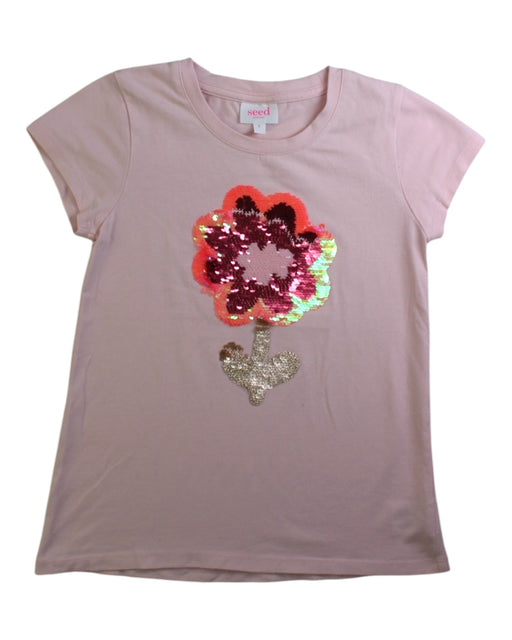 A Pink Short Sleeve Tops from Seed in size 7Y for girl. (Front View)