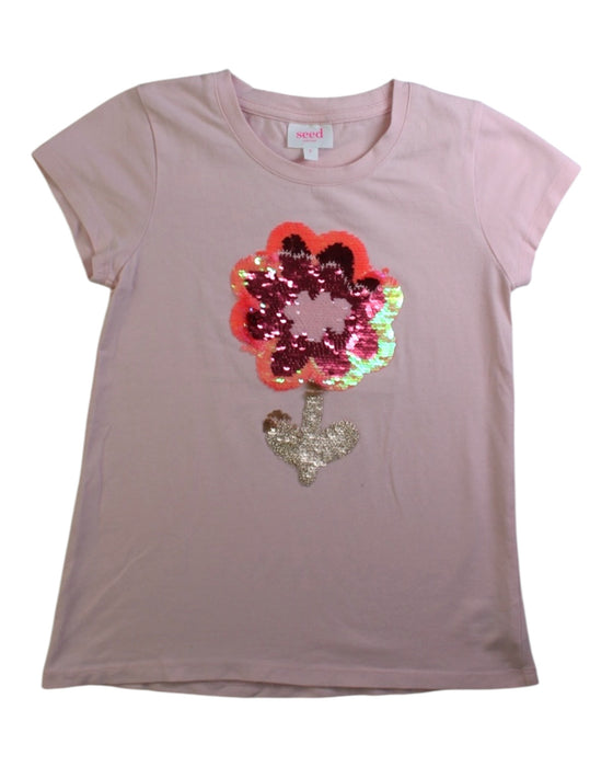 A Pink Short Sleeve Tops from Seed in size 7Y for girl. (Front View)