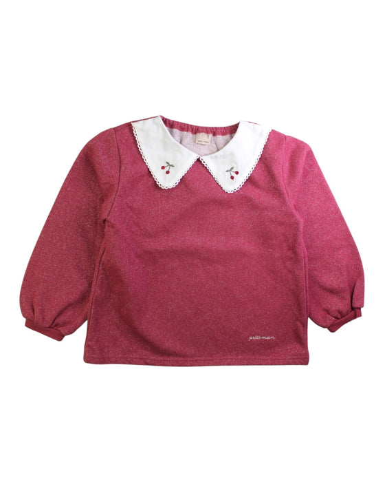A Pink Long Sleeve Tops from Petit Main in size 5T for girl. (Front View)