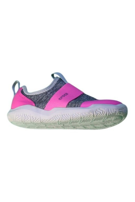 A Grey Slip Ons from Crocs in size 5T for girl. (Front View)