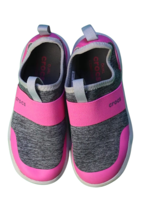 A Grey Slip Ons from Crocs in size 5T for girl. (Back View)