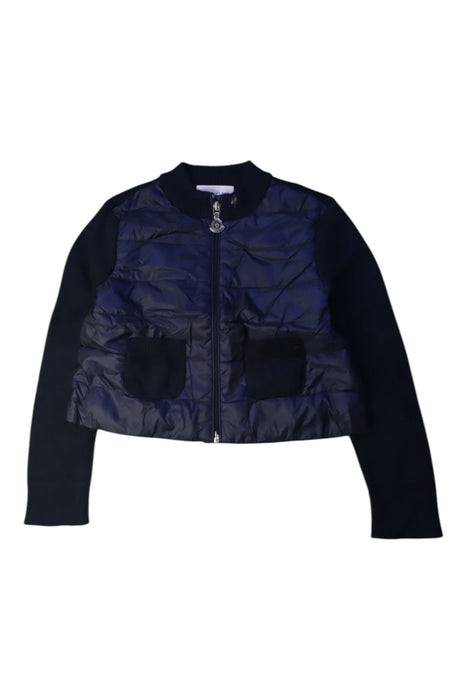 A Blue Puffer/Quilted Jackets from Moncler in size 4T for girl. (Front View)