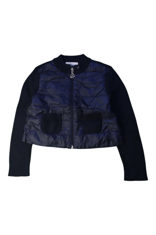 A Blue Puffer/Quilted Jackets from Moncler in size 4T for girl. (Front View)