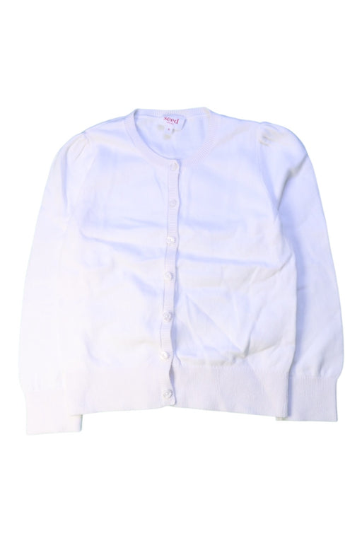 A White Cardigans from Seed in size 6T for girl. (Front View)