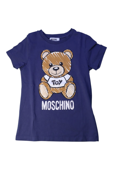 A Navy Short Sleeve T Shirts from Moschino in size 6T for girl. (Front View)