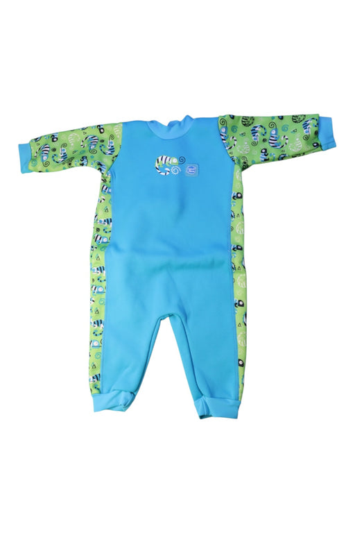A Blue Wetsuits from Splash About in size 6-12M for boy. (Front View)