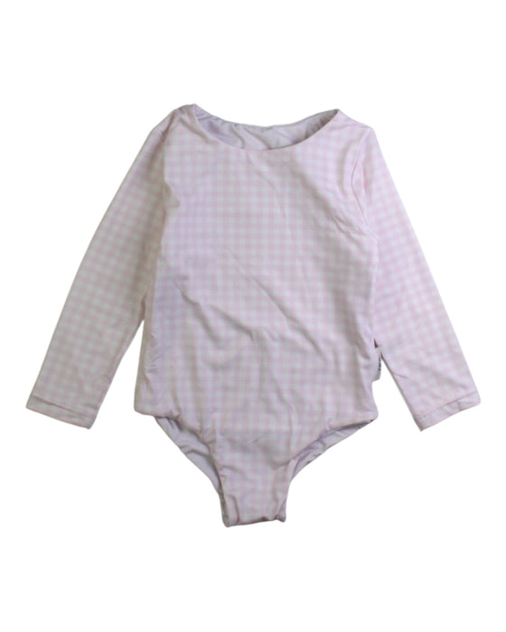 A Pink Long Sleeve Bodysuits from suki swim in size 12-18M for girl. (Front View)