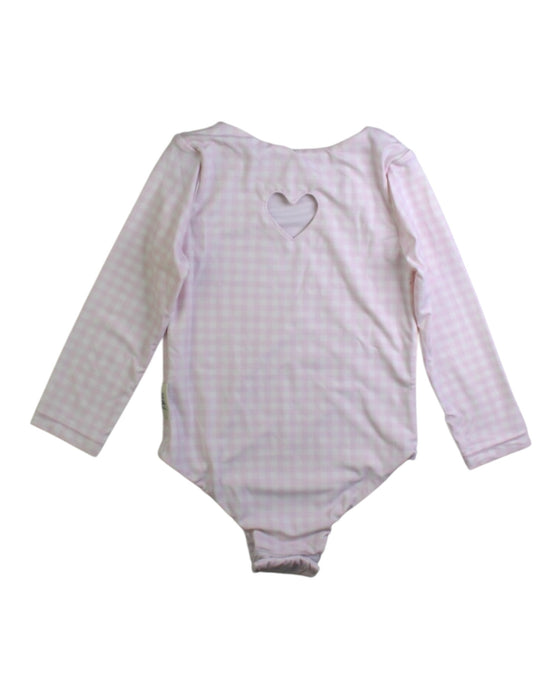 A Pink Long Sleeve Bodysuits from suki swim in size 12-18M for girl. (Back View)