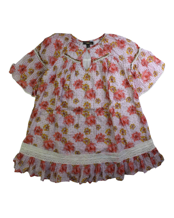 A Pink Short Sleeve Dresses from Velveteen in size 5T for girl. (Front View)