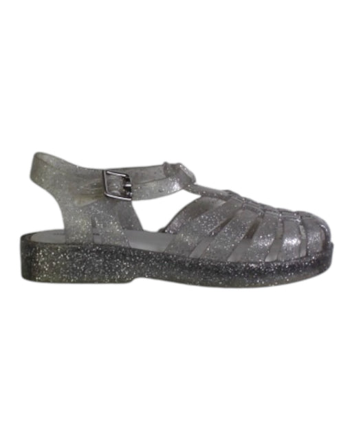 A Silver Sandals from Mini Melissa in size 4T for girl. (Front View)