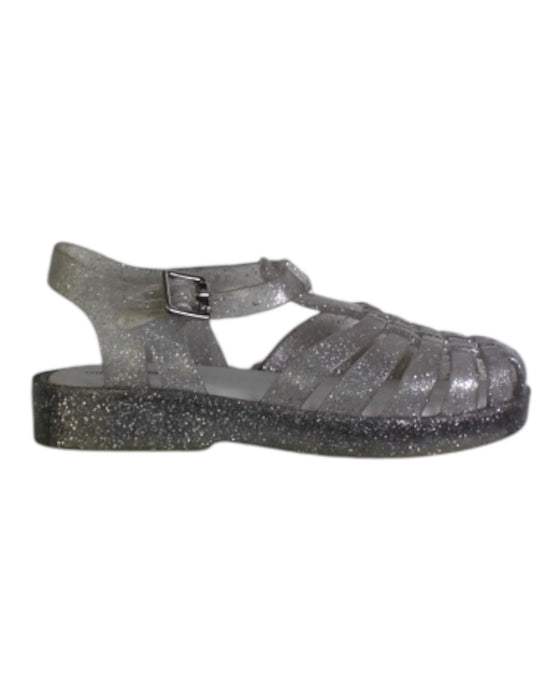 A Silver Sandals from Mini Melissa in size 4T for girl. (Front View)